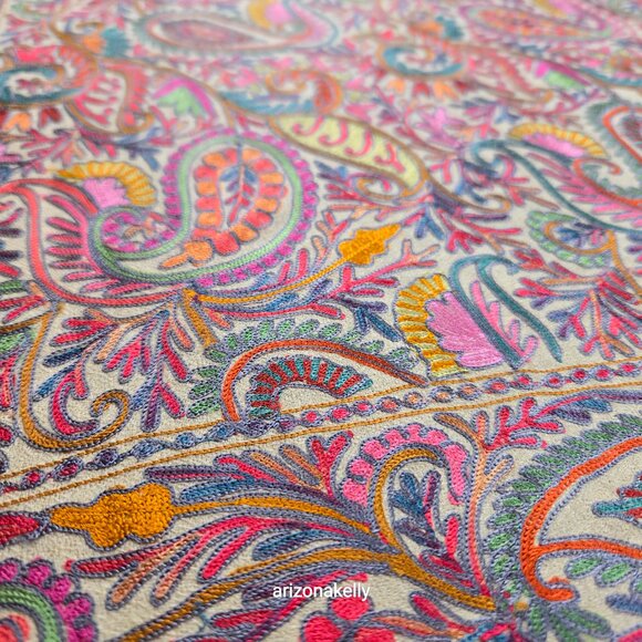 Vuala Accessories - NWOT Cashmere Scarf Wrap Stole Chain Stitch Embroidery Colorful